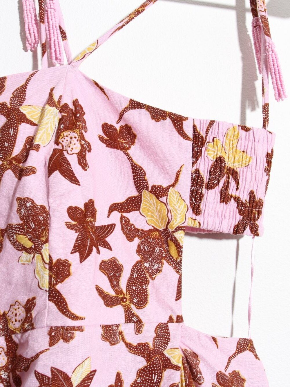 House of Harlow 1960 Linen Blend Pink Tropical Print Midi Dress Floral Sz Large - Picture 4 of 13
